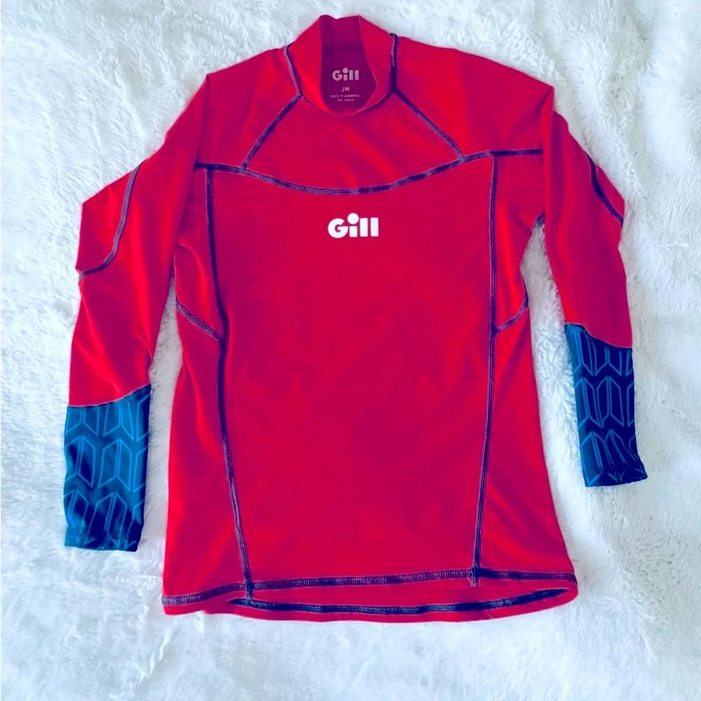 Gill Long Sleeve Rashguard Shirt, Red and Blue, Girls M